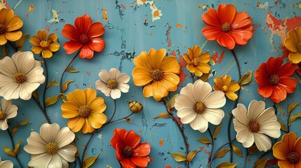 Bunch of Flowers Adorning Wall - obrazy, fototapety, plakaty