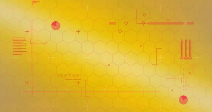 Animation of data processing over hexagons on yellow background