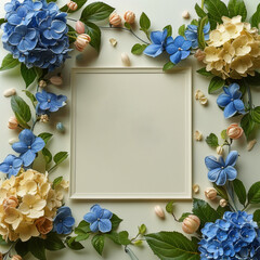 Square Frame With Blue and Yellow Flowers