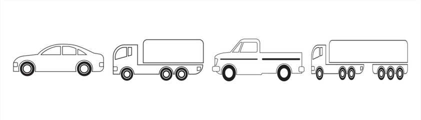 Collection of simple vector icons about land and sea air transport	
