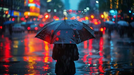Person Standing in the Rain With Umbrella