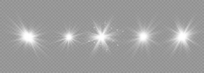 Foto auf Leinwand Sparkling stars, twinkling and flashing lights. Collection of various light effects on a black background. Realistic vector graphics © Little Monster 2070