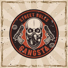 Gangster vector emblem in vintage style. Illustration on background with removable grunge textures