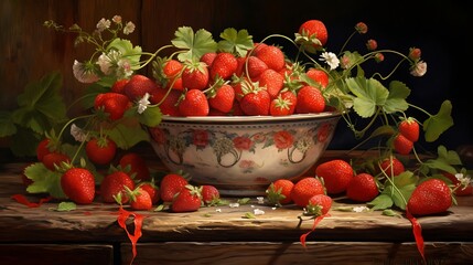 A Meticulously Detailed Scene: Luscious Strawberries in a Bountiful Garden