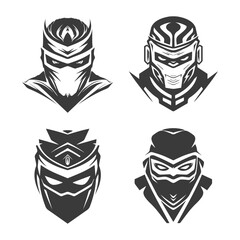 ninja head black logo type design set