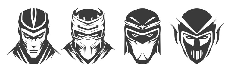 ninja head black logo type design set