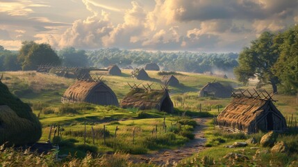 View of a stone age village.  - obrazy, fototapety, plakaty