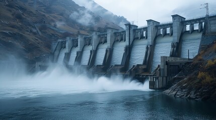 Views of a large hydro electric facility. 