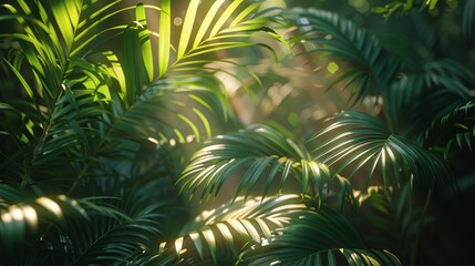 Radiant Sunlight Filtering Through Palm Tree - obrazy, fototapety, plakaty