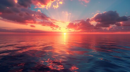 Glow: A beautiful sunset over a serene ocean - obrazy, fototapety, plakaty