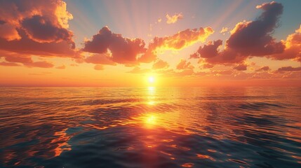 Glow: A sunset over a calm ocean - obrazy, fototapety, plakaty