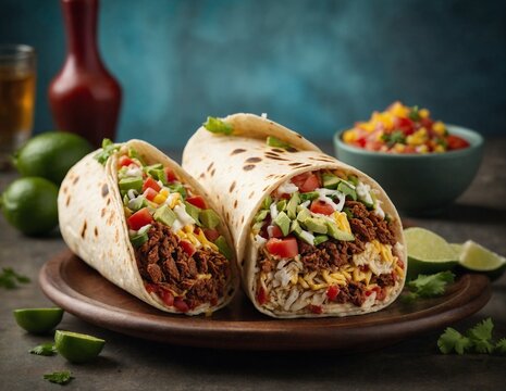 Buritto - traditional Mexican food, on a plate. AI Generated.