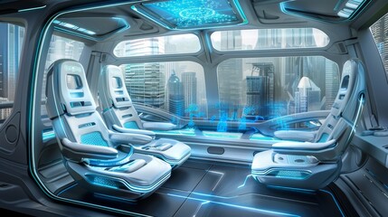 Interior of a Futuristic Vehicle With Blue Lights