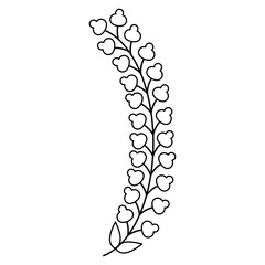 Stylized branch with leaves. Simple floral decorative element. Black and white linear silhouette.