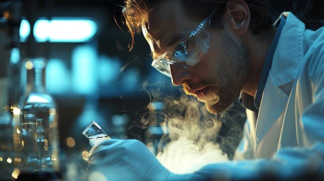 Science: A scientist observes a chemical reaction in a laboratory