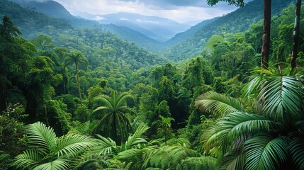 Fototapeta na wymiar The environment: A lush rainforest teeming with diverse plant and animal species