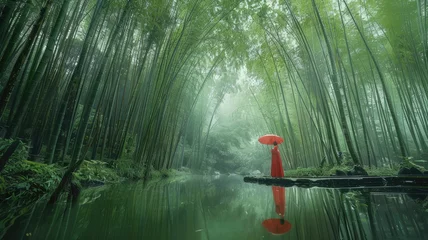 Fototapeten bamboo forests in China, through breathtaking landscape photos that showcase the lush greenery and tranquil atmosphere. © lililia