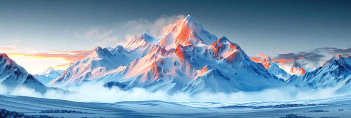 A snowy picturesque landscape is an opportunity to see the world from a different angle and enjoy unique nature. Banner.