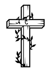 Christian wooden cross. Happy Easter image. Religious symbol. - 763514767