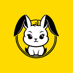 grumpy rabbit chibi logo design icon template