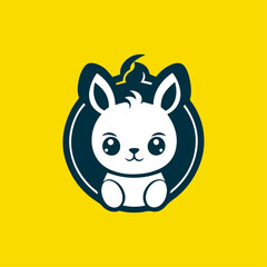 grumpy rabbit chibi logo design icon template