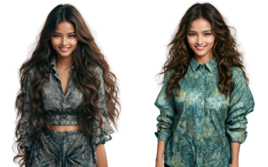 Set of Person. Graceful Elegance. Women's Portraits on Transparent Backgrounds.