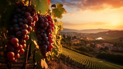 Garden of Grapes: A Picturesque View Embracing the Beauty of Vineyards - obrazy, fototapety, plakaty