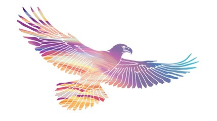 Obraz premium eagle silhouette illustration , made from little pastel stripes, isolated on white background