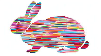 rabbit silhouette illustration , made from little colorful stripes, isolated on white background