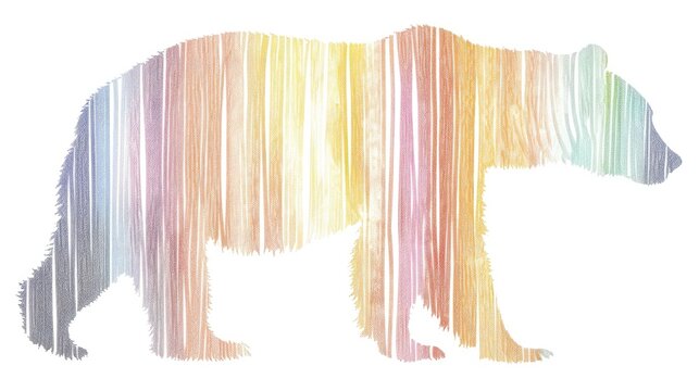 bear silhouette illustration , made from little stripes candy colored, isolated on white background