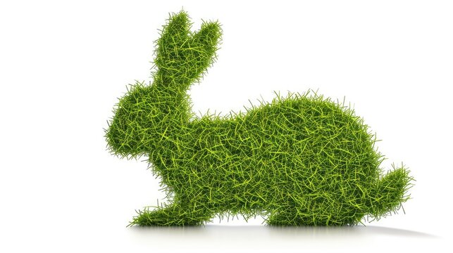 rabbit silhouette illustration , made from little grass texture, isolated on white background 