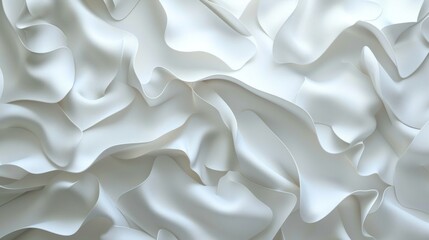 A white fabric with a pattern of waves and ripples. The fabric appears to be made of a thin, delicate material, and the waves and ripples give it a sense of movement and fluidity