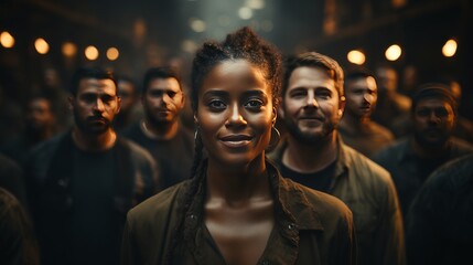 Fototapeta premium Woman Standing in Front of Group of Men