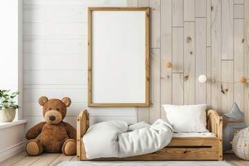 Kid room with mock up poster frame