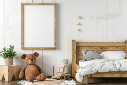 Kid room with mock up poster frame