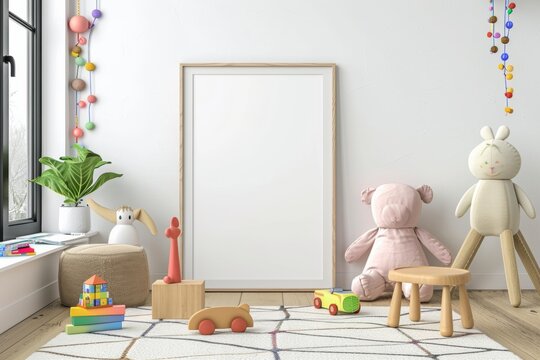 Child room interior, mock up frame picture