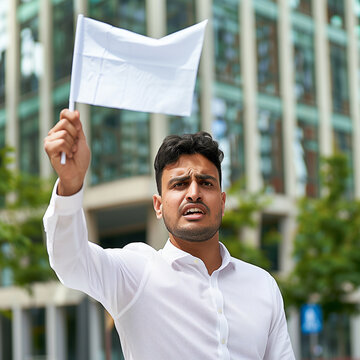 man holding white flag