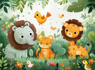  collection of cartoon animals, bright and cute clipart. Concept: children's educational book, getting to know animals, developing imagination