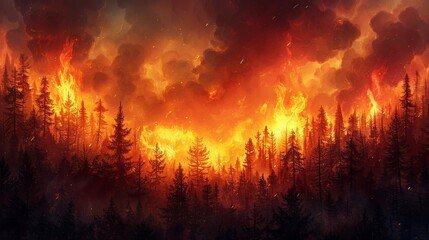Forest Engulfed in Raging Fire