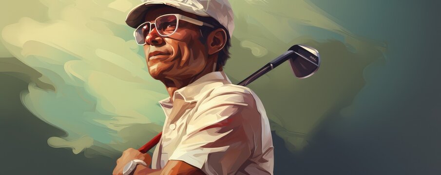 A man in a colorful shirt is swinging a golf club