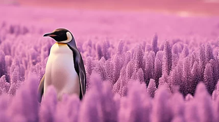 Foto op Plexiglas Pinguim em um campo de lavanda - Papel de parede © Vitor