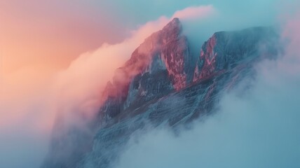 View of the Himalayas on a foggy night - Mt Everest visible through the fog with dramatic and beautiful lighting