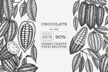 Cocoa Banner Template. Chocolate Retro Cocoa Beans Background. Vector Vintage Style Hand Drawn Illustration. - 763522589