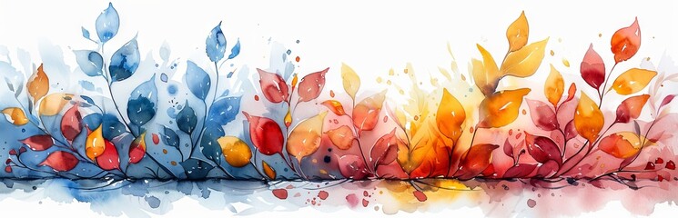 Watercolor illustration with branches and leaves, cold blue and warm pink shades.
Concept: Design of postcards, background elements of websites and applications - obrazy, fototapety, plakaty