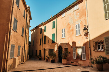 mediterranean style houses in the city center of Saint Tropez, a beautiful town on the coast of the...