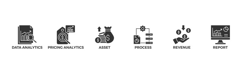Business Analytics banner web icon vector illustration concept with icon of asset, revenue, pricing analytics, data analytics. process, report