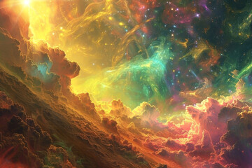 Dive into a cosmic spectacle with this vibrant AI generated nebula artwork