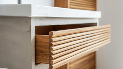 Modern Bathroom Vanity with Open Wooden Slats Drawer. Generative ai