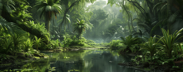 Native tropic amazon rainy forest.  Eco concept - obrazy, fototapety, plakaty