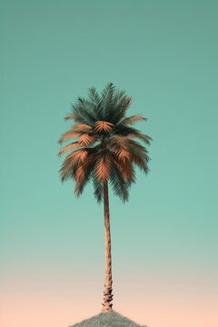 A palm tree is standing tall in a lush green field